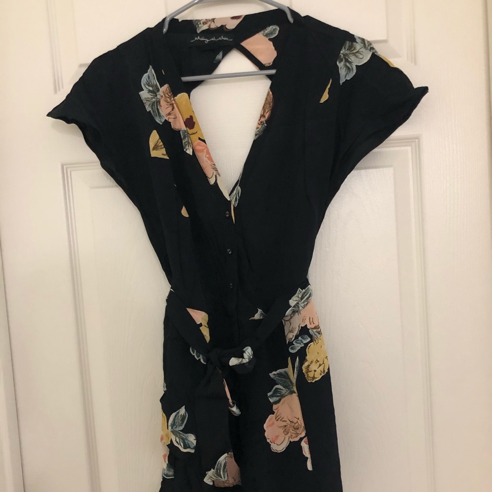 Urban Outfitters Black and Floral Keyhole Romper